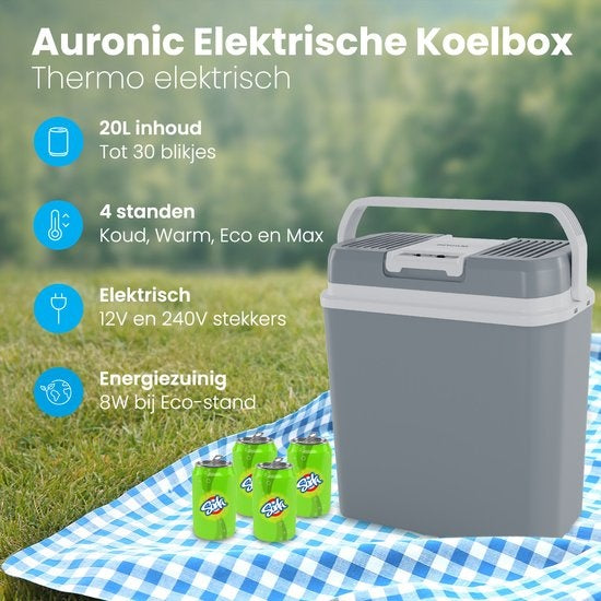 Auronic Electric Kühlbox - Kühlbox - 20L - 12V und 240V - Grau