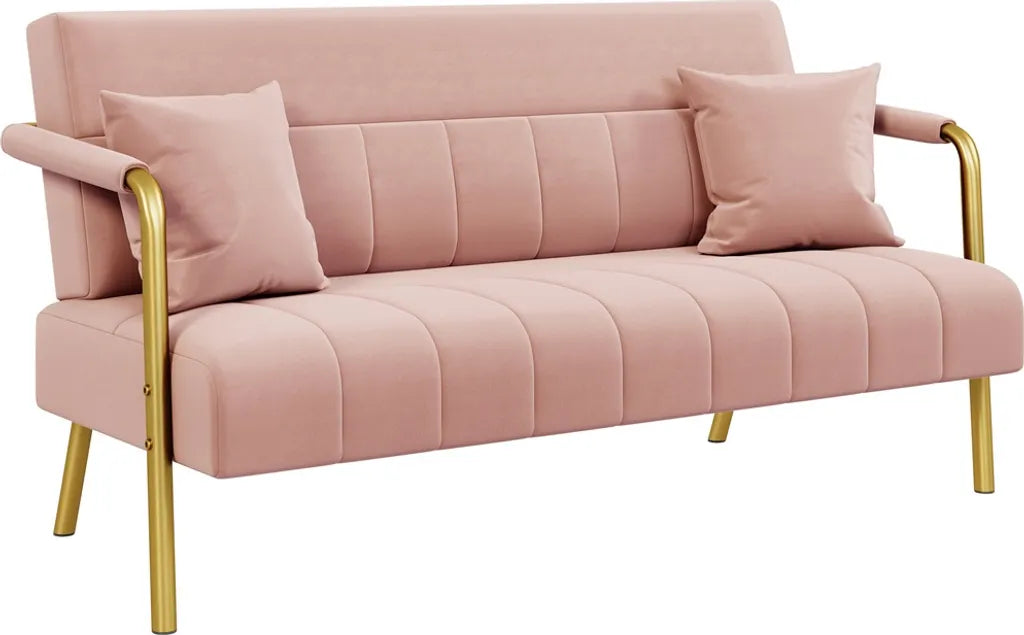 Yaheetech 2-Sitzer-Sofa mit Armlehnen und 2 Lendenkissen – Rosa – 143,5 x 71,5 x 75,5 cm