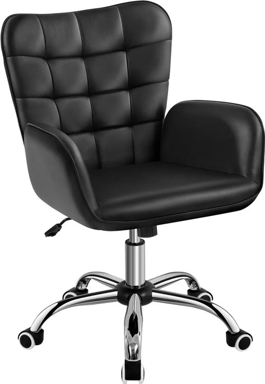 Yaheetech Ergonomischer Bürostuhl mit Armlehnen und Rollen – Schwarz – 65,5 x 64,5 x 83–93 cm