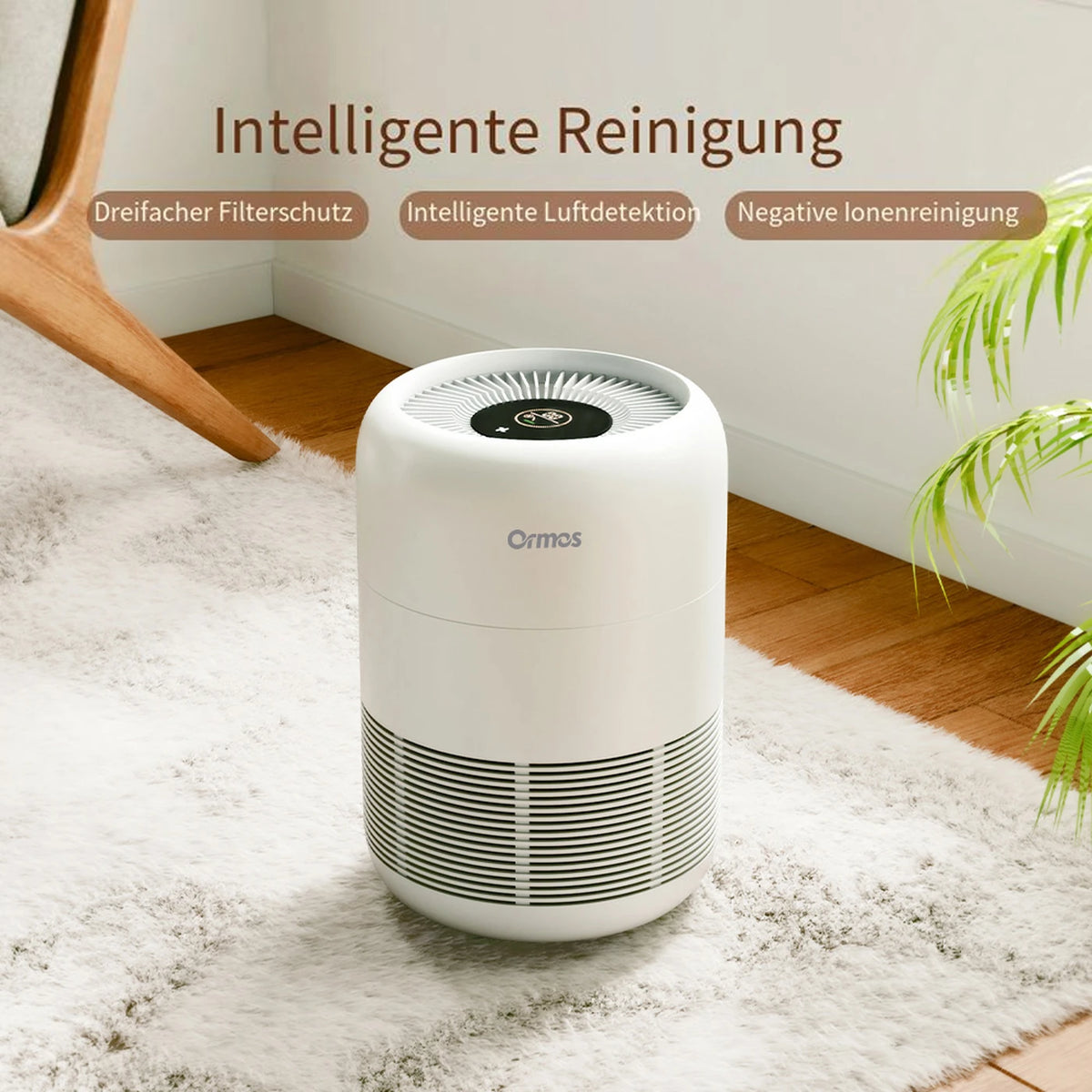 Ormos A8 Luftreiniger – HEPA-Filter und Luftqualitätssensoren – 21 × 21 × 30,2 cm