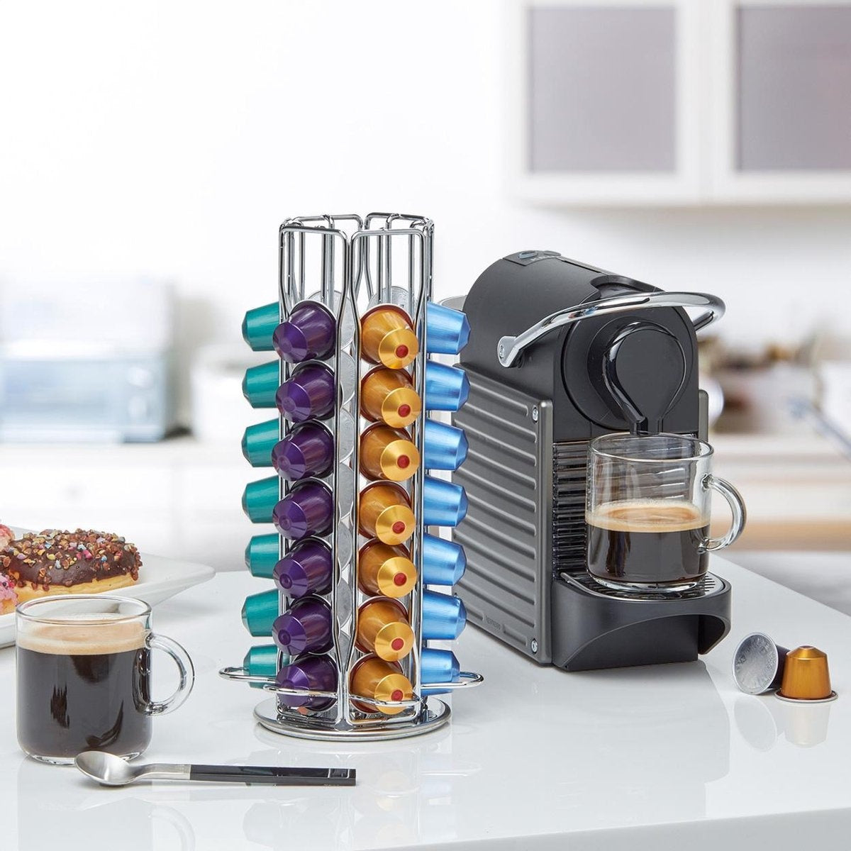 KitchenBrothers Kapselhalter - Nespresso - 42 Kapseln - schwenkbar - Edelstahl
