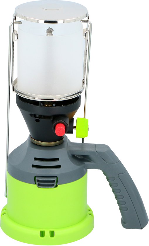 Kinzo Gaslampe – Campinglampe mit Gasbetrieb – Mit Piezo-Zündung und Tragegriff – Inklusive 3 Gasschläuche – 500 W