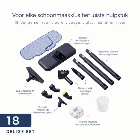 Samako Halo Dampfreiniger 1500 W – Bodenreiniger mit einstellbarer Dampfleistung – 15 Zubehörteile – 40 Min. Dampfreinigung – Fugenreiniger für Bad und Küche – Blau