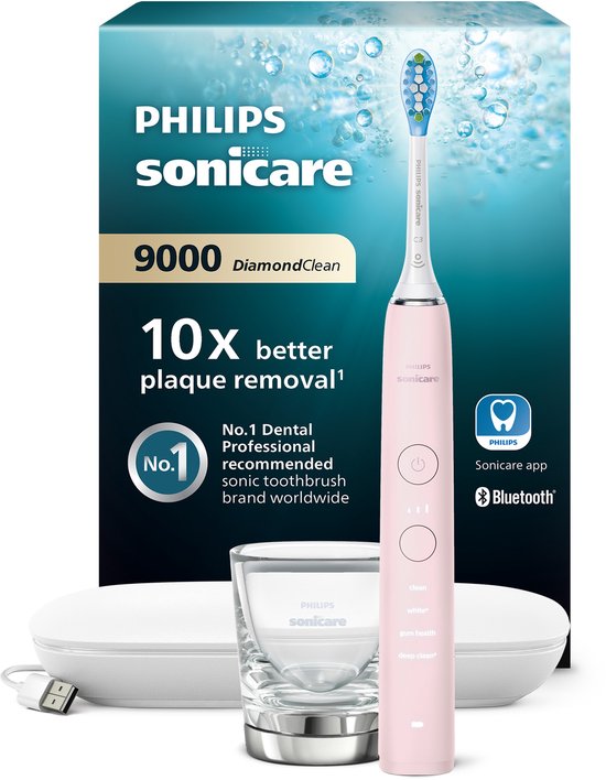 Philips Sonicare DiamondClean 9000 – Elektrische Zahnbürste – Hellrosa – Ladeglas – HX9911/29