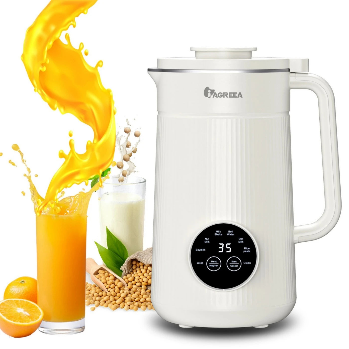 Iagreea Nussmilchbereiter 8-in-1 1000 ml – Soja- und Hafermilchbereiter mit Heizfunktion – Weiß