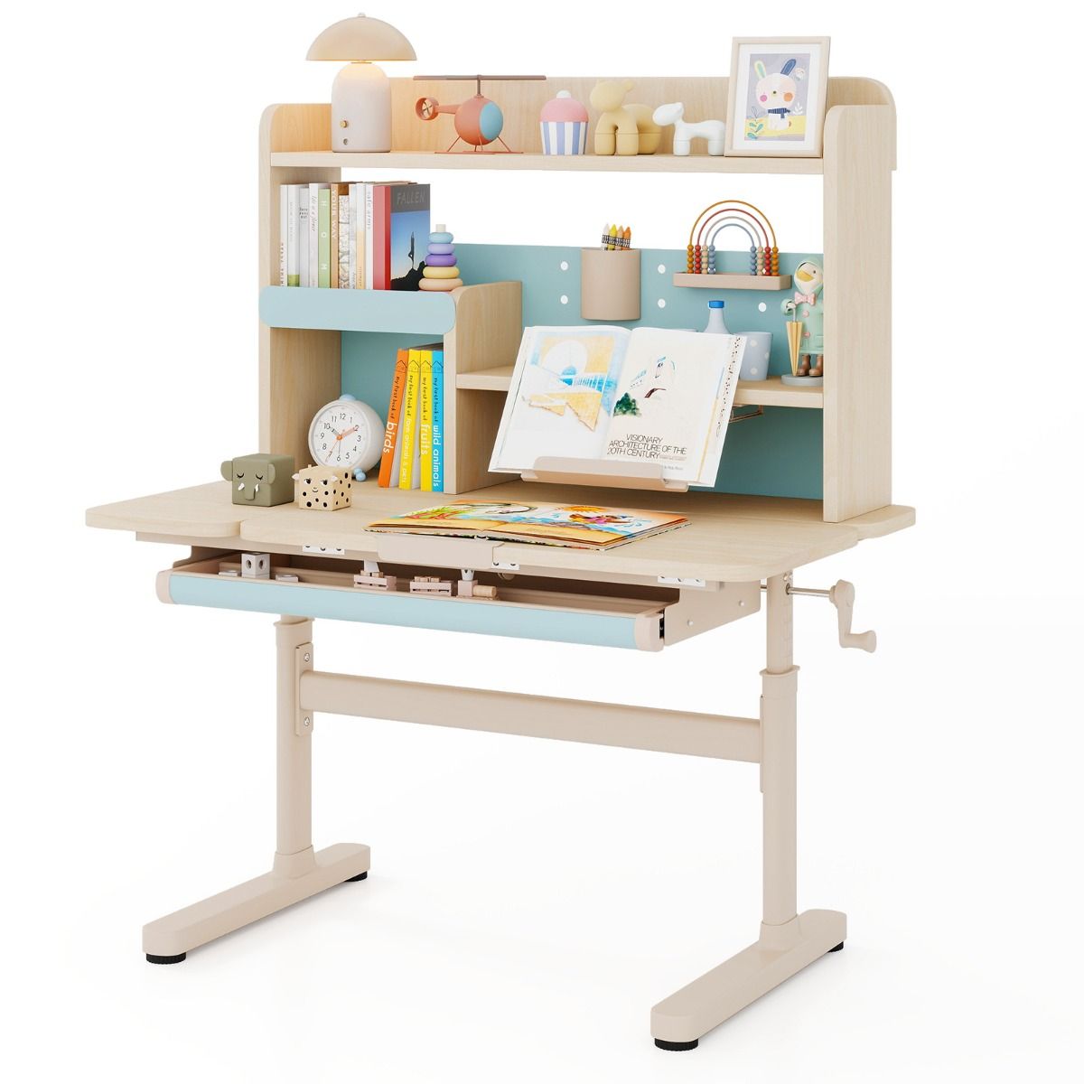 coast Kindertisch - Höhenverstellbar 52-74 cm - Kippbarer Schreibtisch 0°-60° - Schublade & Ablage - Blau - 100 x 60 x 111-135 cm