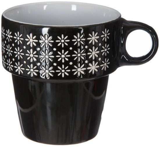 Secret de Gourmet Kaffeetassen/Becher Artista – 6 Stück im Metallständer – Keramik – glänzende Oberfläche – 260 ml – 8 x 9 cm