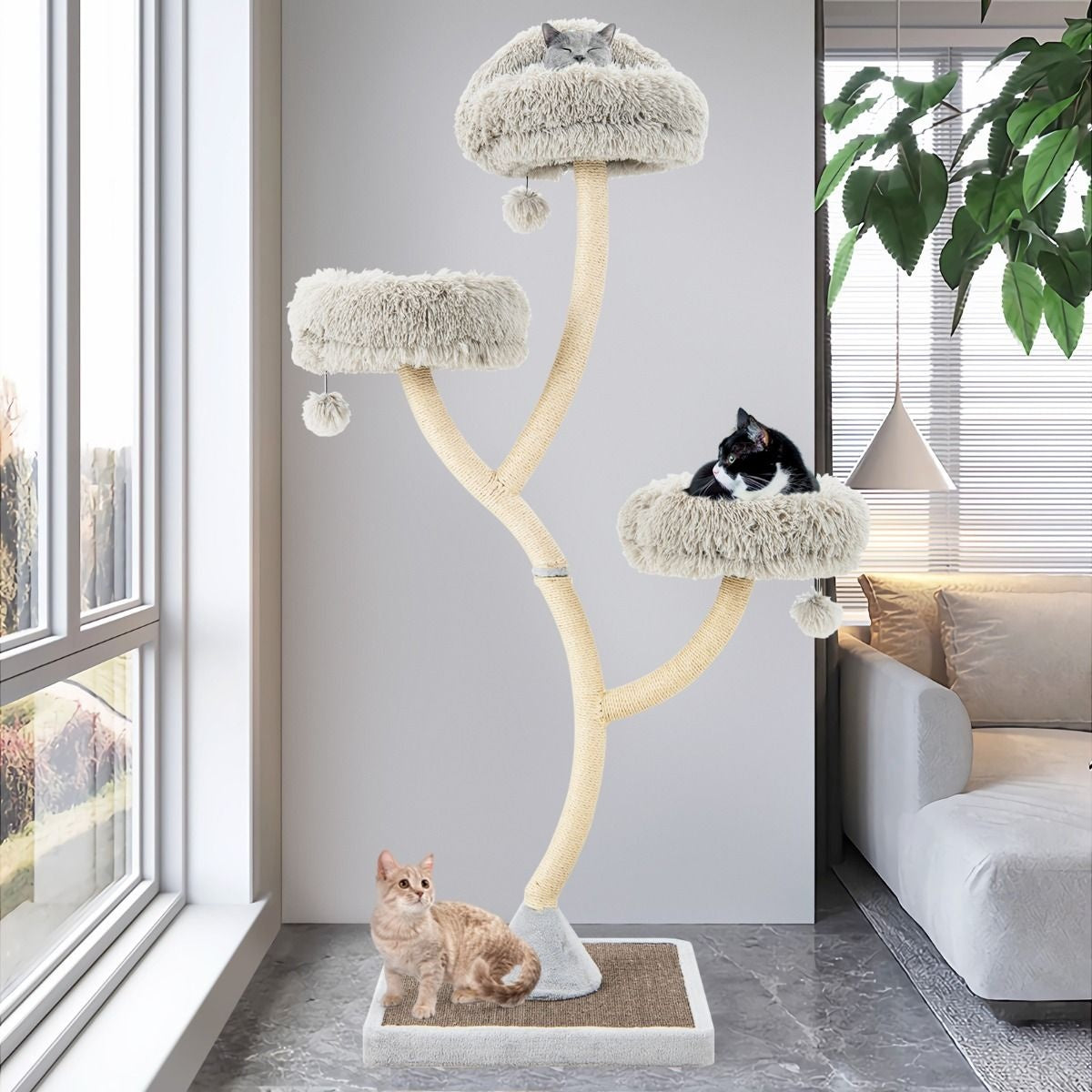 Coast Kratzbaum mit Katzensäulen - 3 warme Liegeflächen - 59 - 59 - 178 cm - Grau