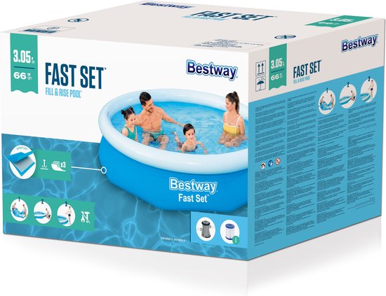 Bestway – Fast Set – Aufblasbares Schwimmbecken inklusive Filterpumpe – 305 x 66 cm – rund