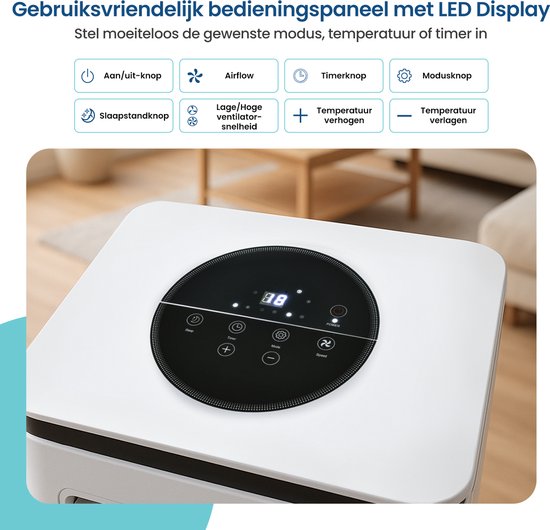 Gologi 3-in-1 Mobiles Klimagerät - Luftkühler mit Wifi und App - 9.000 BTU/h - Mit Fensterdichtungsset - Inklusive Fernbedienung - Geeignet für Schlafzimmer - Weiß
