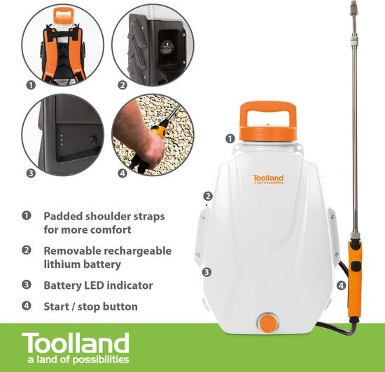 Toolland Rückensprenger mit wiederaufladbarer Batterie - 12 L