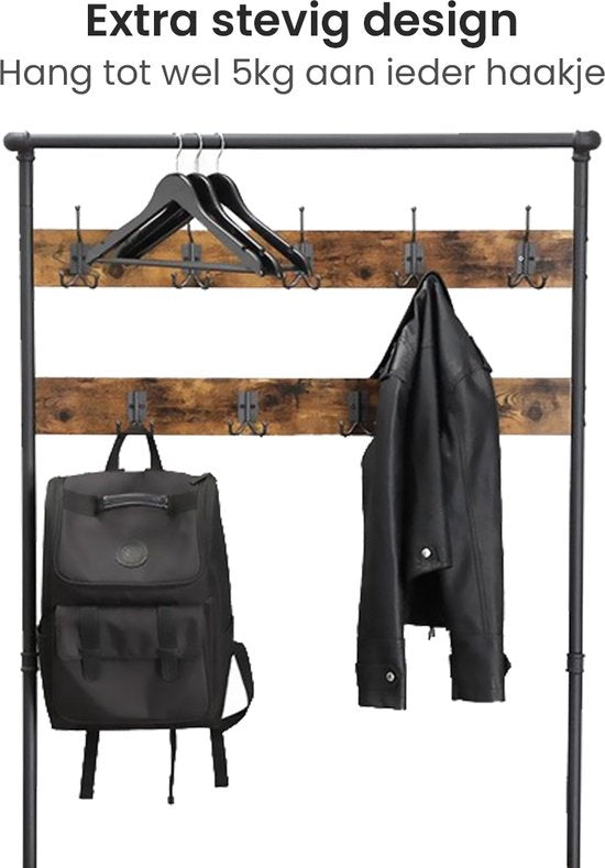 Goliving Garderobe XL - Garderobenständer - Schuhablage - Stehend - Industrieschrank - Metall/Holz - 100 x 41,5 x 182 cm - Braun/Schwarz