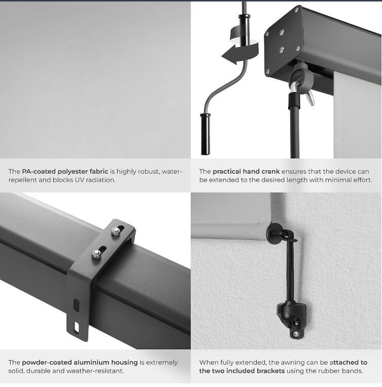 tectake Vertikale Markise Eloise – Ausziehbar – 120 x 250 cm – Hellgrau