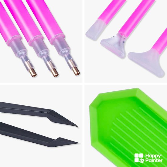 Happy Painter - Diamant-Malzubehör Erwachsene - Set 48-teilig - mit Walze 28 Fächer - Aufbewahrungsbox und Stift - Sortierbox - Perlenbox