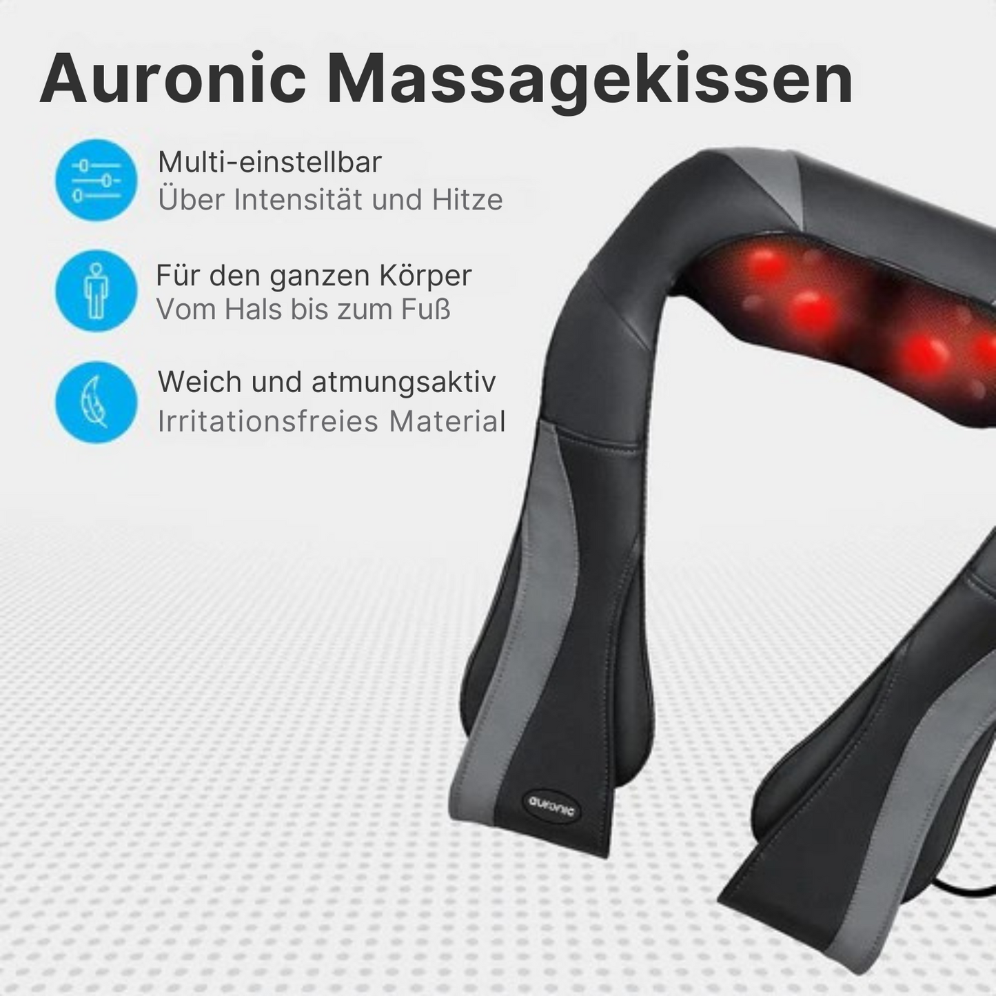 Auronic Shiatsu Massagekissen - mit Wärmefunktion - 8 Massageknöpfe - Infrarot - Schwarz