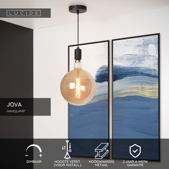 Lucide JOVA – Hängeleuchte – Ø 10 cm – 1xE27 – Schwarz