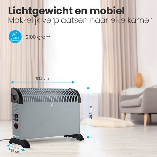 Auronic Elektrokonvektor - 750/1250/2000 Watt - mit Gebläse - Heizung - Heizlüfter - Grau