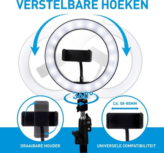 Grundig Ringlampe mit Stativ und Handyhalterung - Verstellbar bis zu 210cm - Geeignet für TikTok und YouTube - 3 Lichtmodi