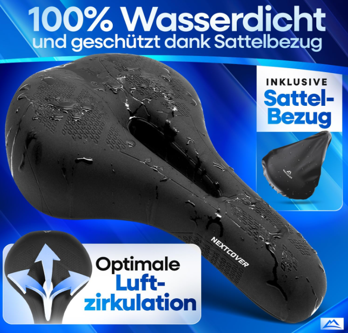 NextCover Fahrradsattel – Schwarz – 26 x 18 x 10 cm – Memory-Schaum, ergonomisch