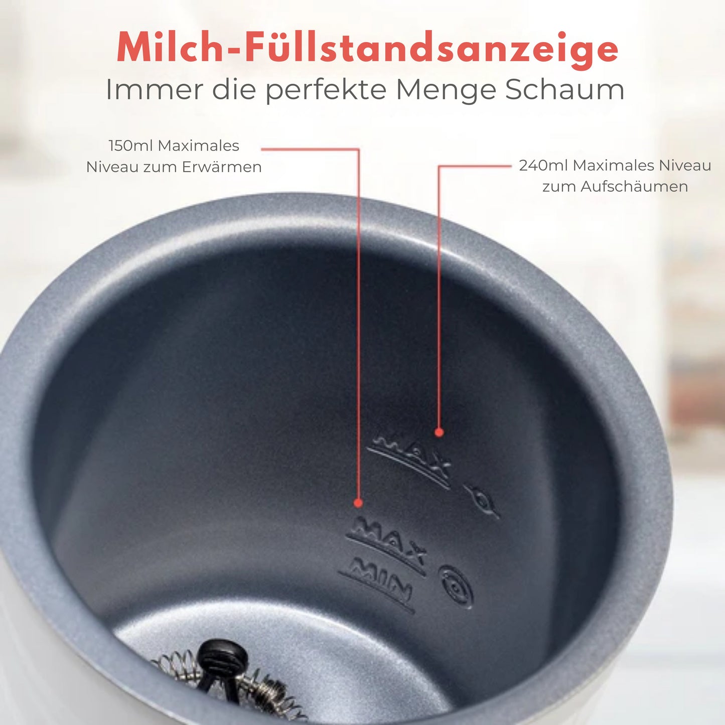 KitchenBrothers Elektrischer Milchaufschäumer - 4-in-1 - 240 ML - Schwarz