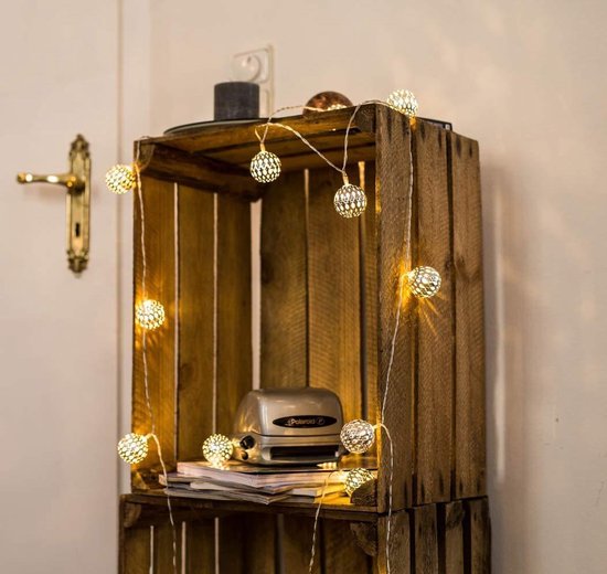 LED-Lichtergirlande im marokkanischen Stil - 7 m - 240 V - 20 Glühbirnen - Warmweiß - Silber