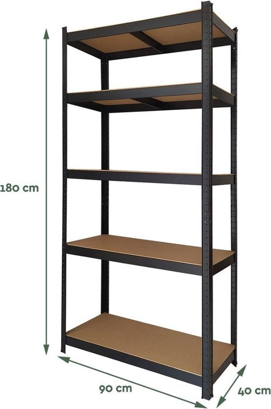 BRASQ Regalschrank Schwarz 2er Set - Metall Lagerregal - Speisekammer - Wandschrank - Lagerregal 180x90x40 - 5 Lagen - 175 KG pro Fachboden - max 875 KG