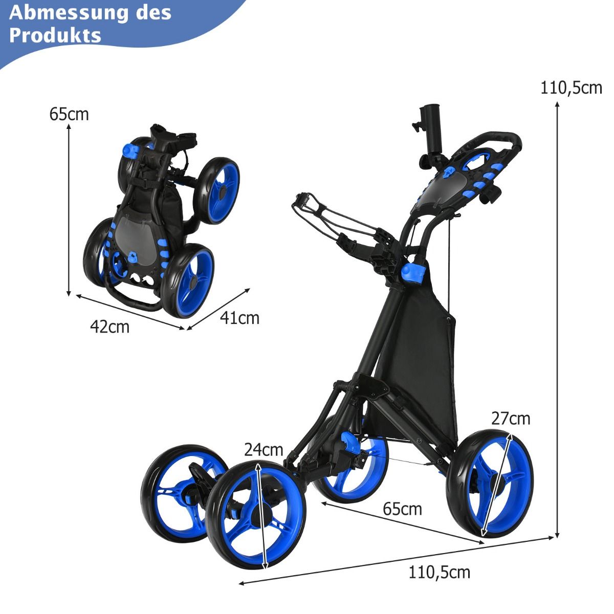 Coast Golf-Trolley – 4 Räder – zusammenklappbar – Aluminium – blau