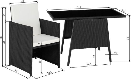 tectake - Geflechtsitzgruppe für 2 Personen, platzsparende Outdoor-Möbel, 2 Sessel und 1 Tisch, ideales Balkon-Lounge-Set, Gartenmöbel, Terrassenmöbel wetterfest - schwarz - Poly-Rattan