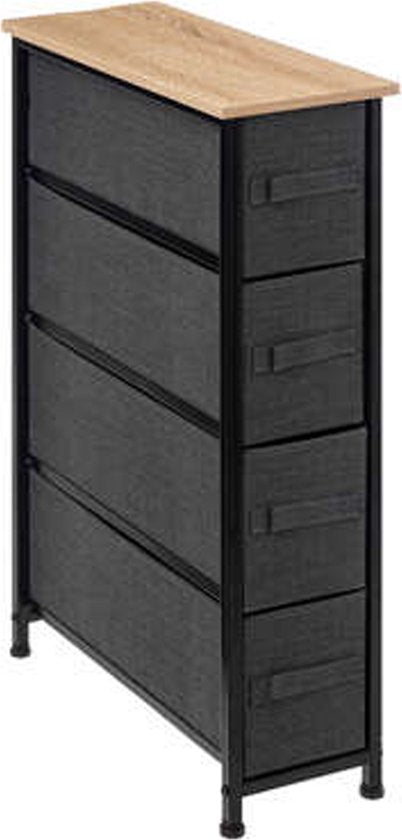 5Five Aufbewahrungskorb-Schrank/Badezimmerschrank – 4 Körbe – 20 x 48 x 77 cm – Metall/Holz/Stoff – dunkelgrau