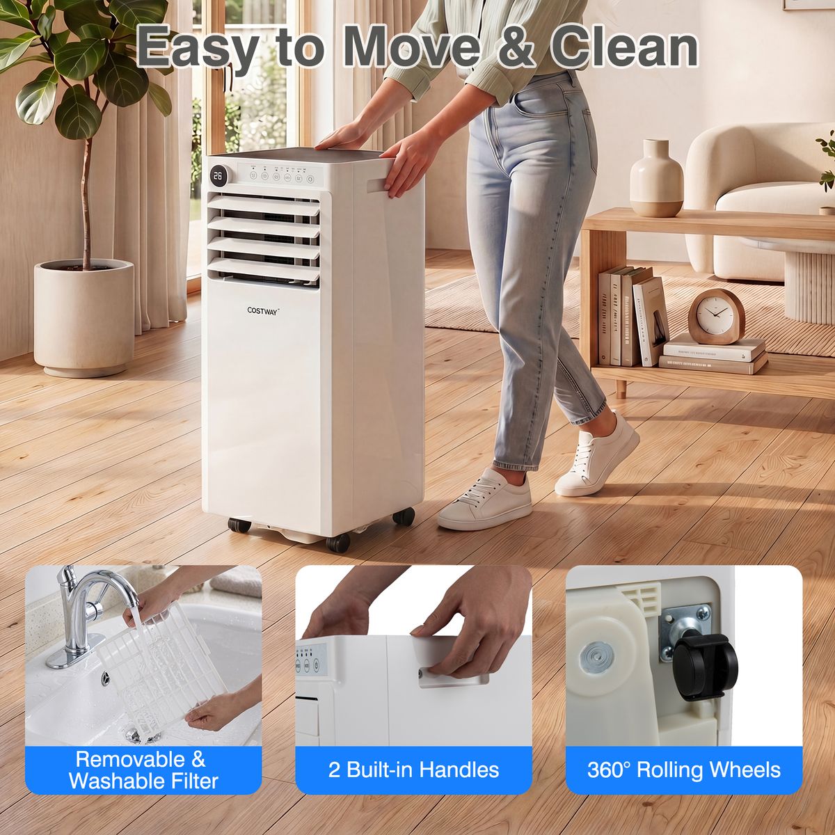 Coast Mobile Klimaanlage – 4-in-1-Luftkühler mit Luftentfeuchter und Ventilator – Schlafmodus – weiß und schwarz – 30 x 29 x 69 cm