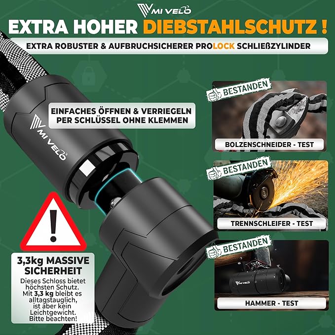 MIVELO Kettenschloss - 10 mm gehärteter Stahl & Nylonbeschichtung - 100 x 4 x 4 cm - Schwarz