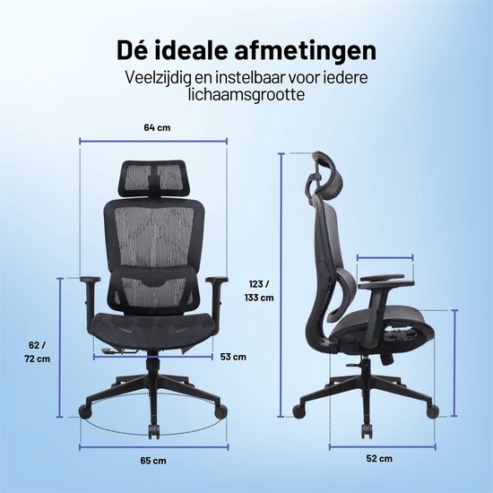 GAME HERO® Trader X1 Ergonomischer Bürostuhl - Bürostuhl für Erwachsene - 130KG - Schwarz