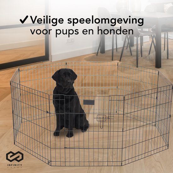 Infinity Goods Puppyren - Hondenren - 8 Panelen - 60 x 76 CM - 608 CM Omtrek - Opvouwbaar - Met Deur - Konijnenren - Zwart