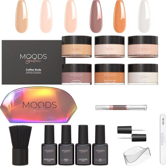 Moods Gellac - Dipping Powder Starters Kit - Coffee Nude - 6 Farben - Acryl Nägel Starter Pack - Dipping Nails