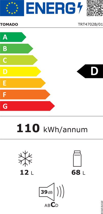 Tomado TRT4702B - Tischkühlschrank - 80 Liter - Mit Gefrierfach - Energielabel D - Schwarz