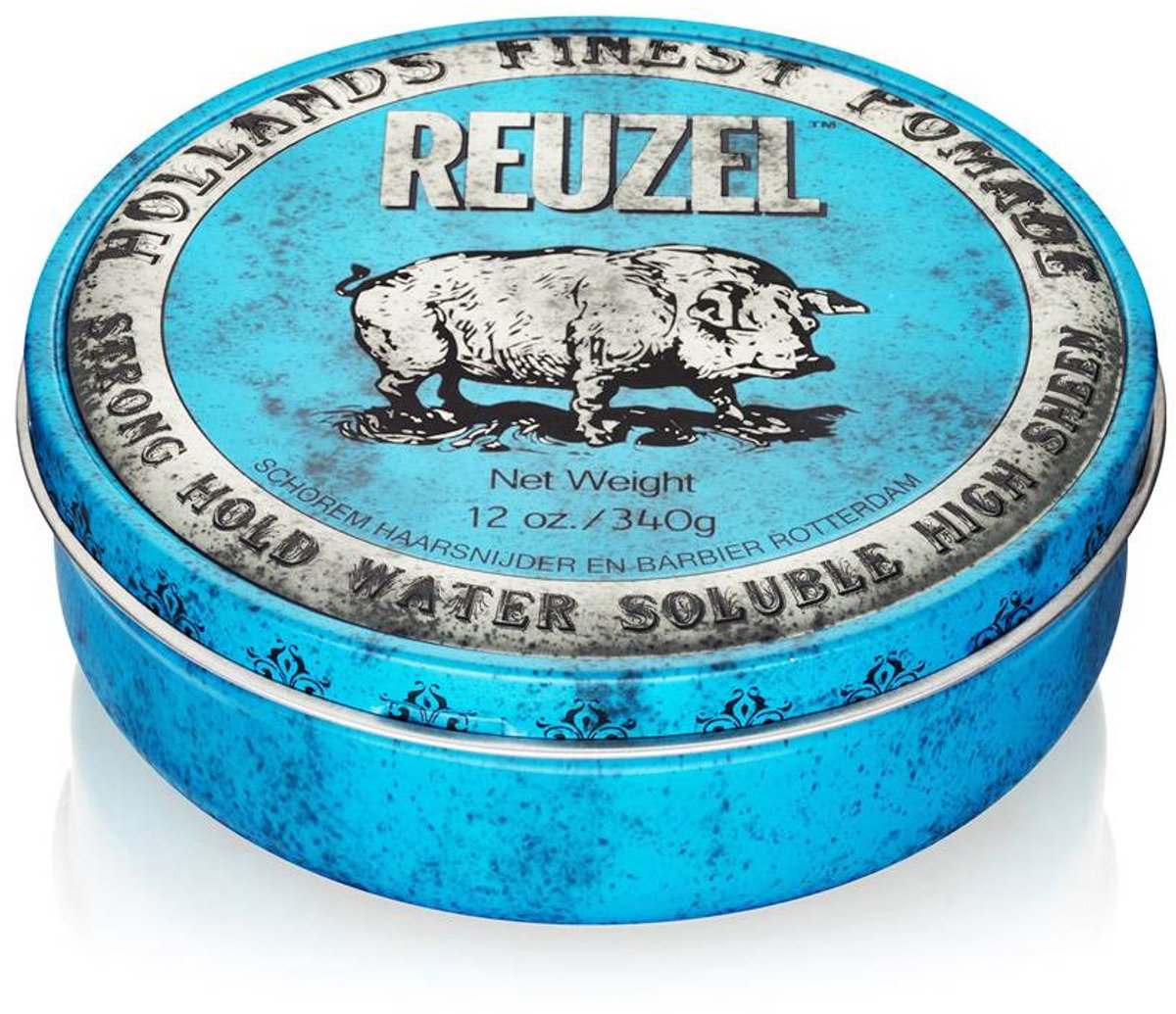 Reuzel Blue Pomade Strong Hold – Hoher Glanz – Wasserlöslich – 340 g – 12,7 x 12,7 x 4,5 cm – Blau