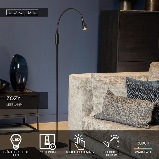 Lucide ZOZY – Leselampe – LED 3-Stufen-Dimmer – 1x4 W, 3000 K – Schwarz