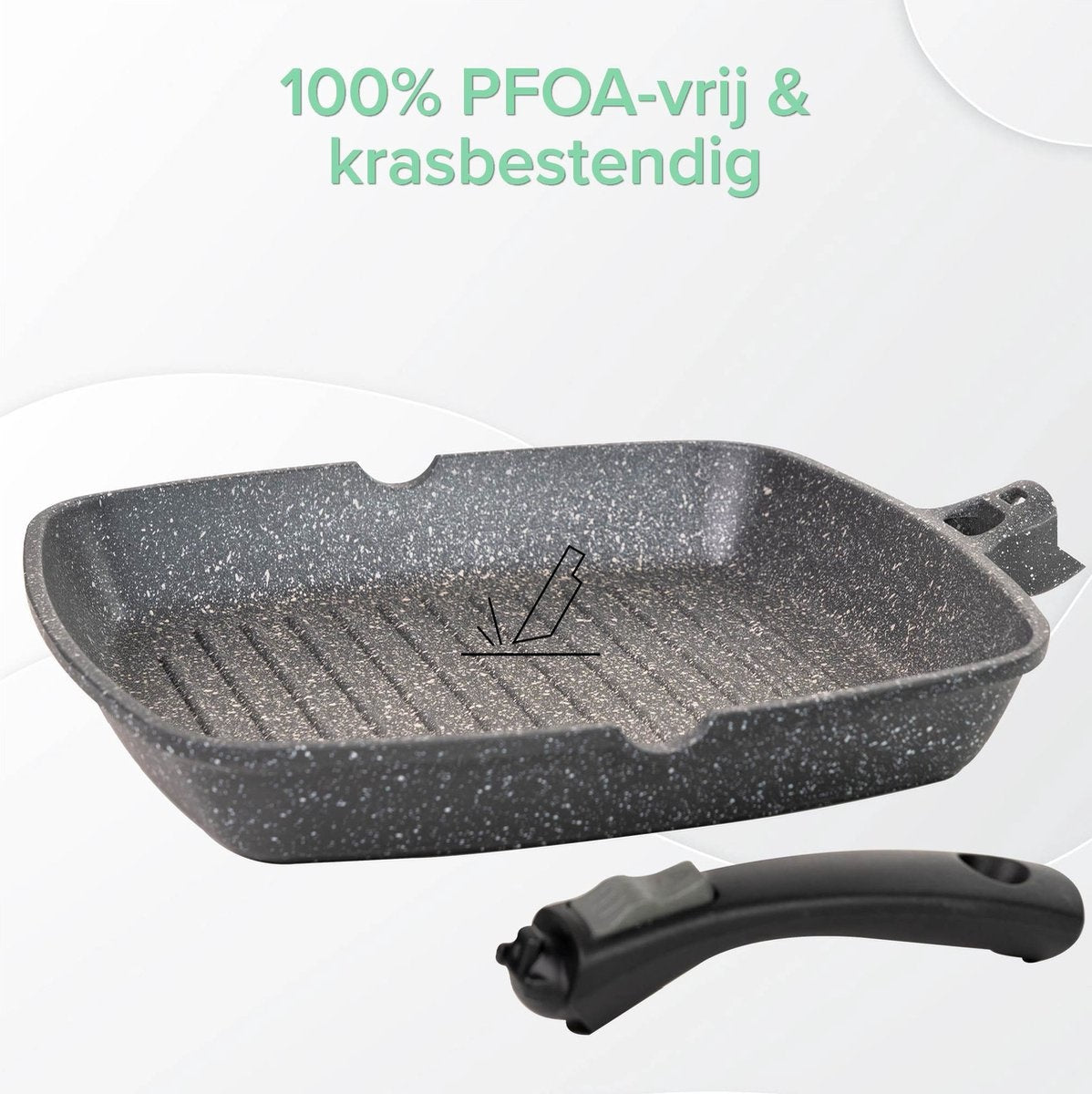 Coninx Grillpfanne 28CM - Steakpfanne - Abnehmbarer Griff - PFAS-frei - Grau