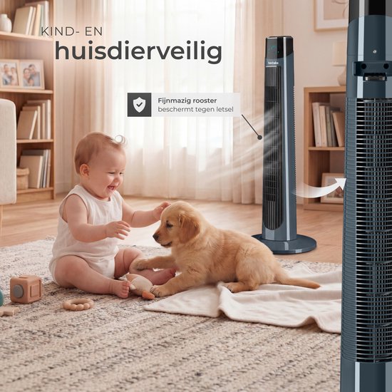 tectake® Turmventilator Arktis – Großer Standventilator mit Fernbedienung – 3 Stufen – Timer – 90°-Schwenkfunktion – Oszillierend – Lüfterflügel – Säulenventilator – Anthrazit