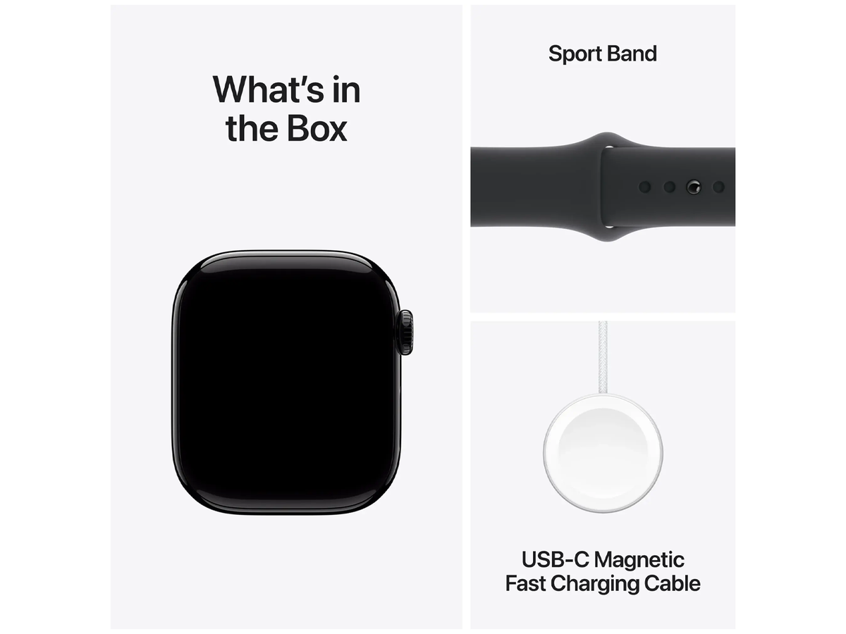 Apple Watch Series 10 42 mm – Diamantschwarz Aluminium – Schwarzes Sportarmband