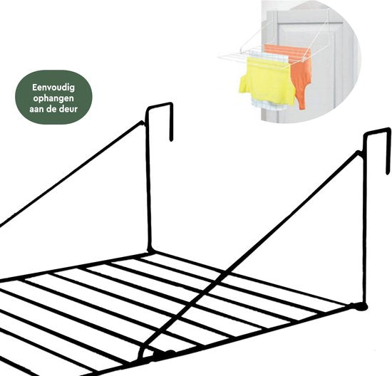 BRASQ Wäscheständer hängend schwarz - 5 Meter - Wäscheständer für Tür und Balkon - Faltbarer Wäscheständer - Wandtrockengestell - Hängendes Trockengestell - 53x71x27 cm
