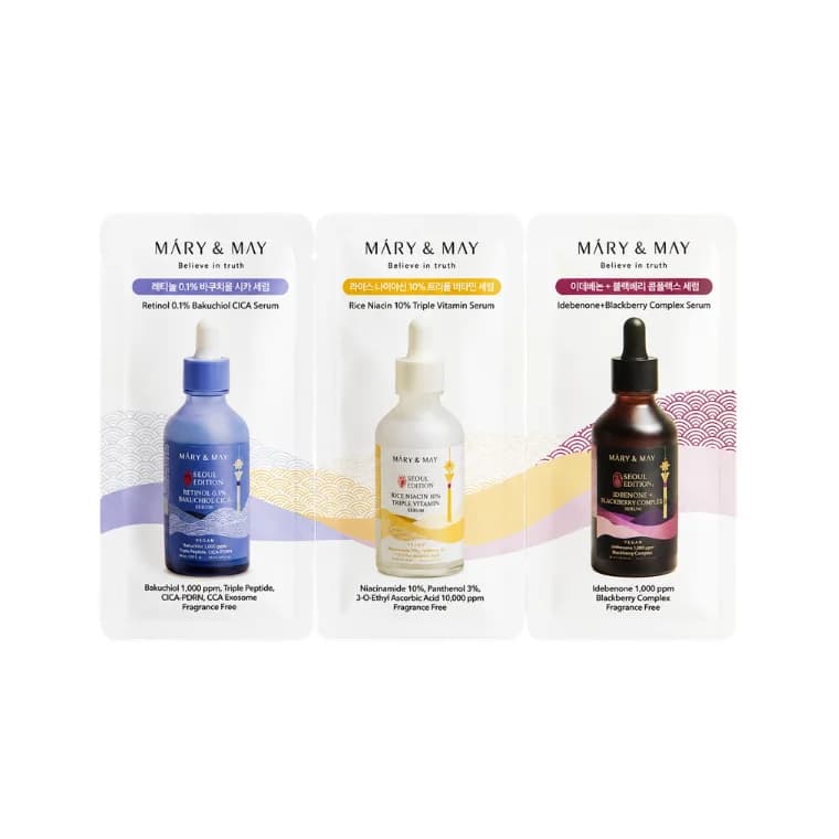 Mary & May Seoul Edition Serum-Probierset – Mini-Serum-Set für Feuchtigkeit, Strahlkraft und Pflege