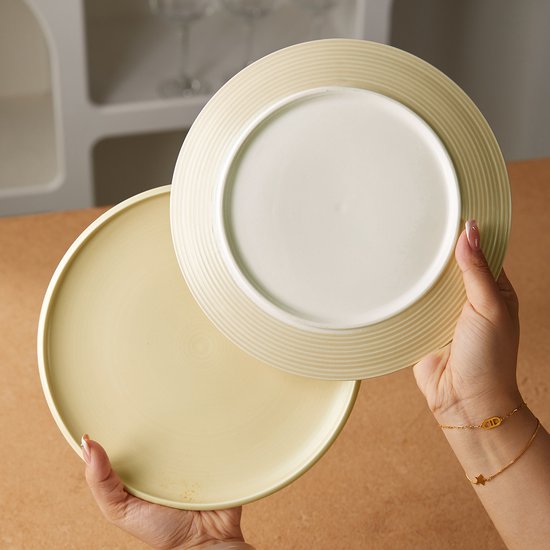 4er-Set Essteller (Ø 21,8 cm / 8,5 Zoll), Tellerset, Frühstücksteller, Dessertteller, Geschirrset für 4 Personen, Geeignet für Restaurants, Gastronomie, Feiern, Familienfeste, Bankette und Picknicks, mikrowellen- und spülmaschinenfest, Keramik
