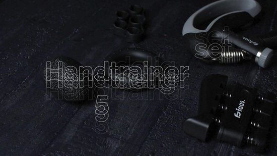 Handtrainerset - 5-teilig - 10 bis 100 KG - Digitaler Zähler - Hand-, Unterarm-, Handgelenks- & Fingertrainer - Stressball, Squeephalter, Stretcher & Grip Ball