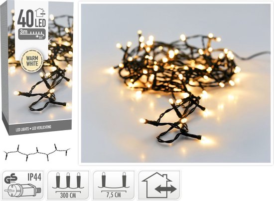 Weihnachtsbeleuchtung, Lichterkette – 40 LED-Lämpchen – warmweiß – 300 cm – Weihnachtslichter