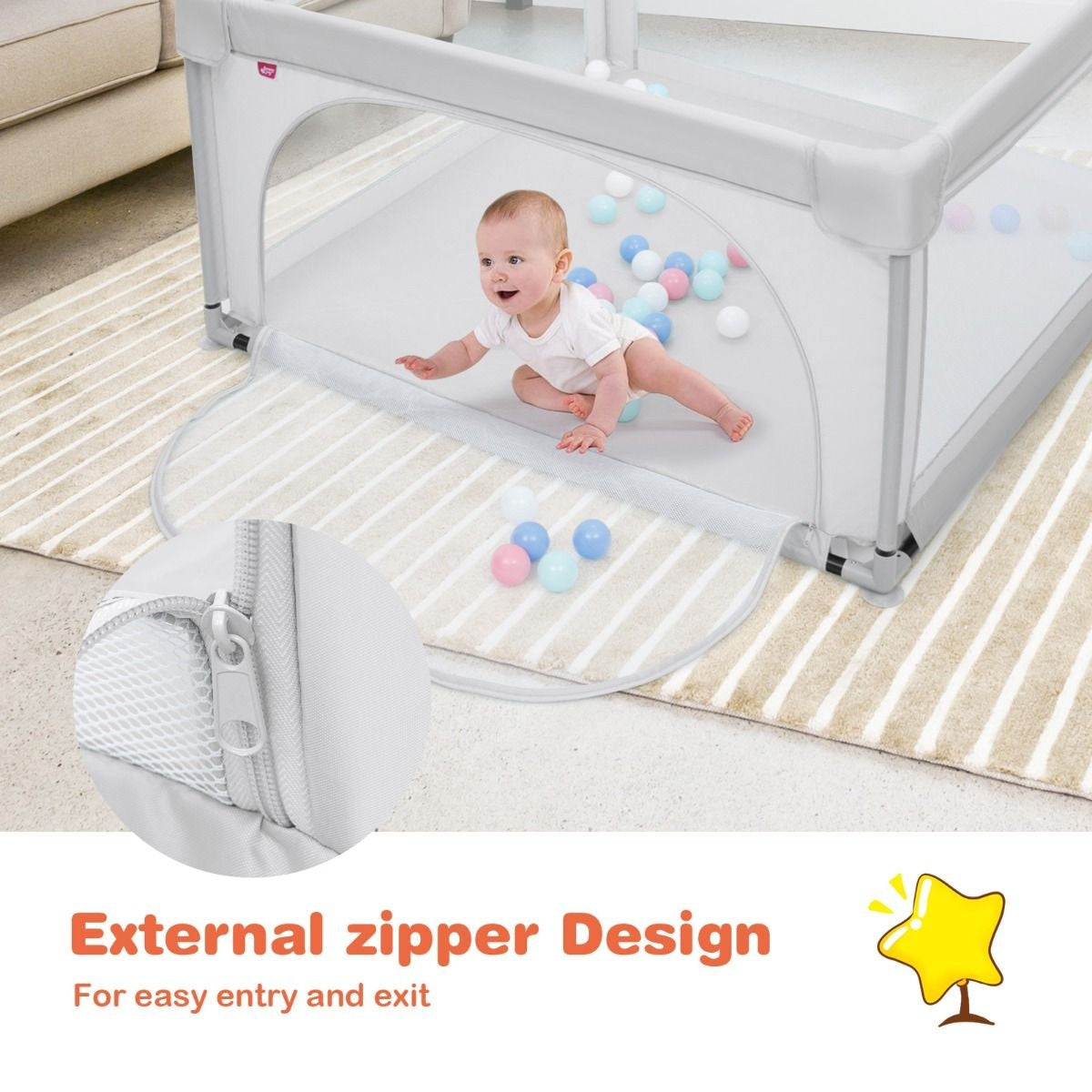 Baby Laufgitter Großes Laufgitter für Kleinkinder mit 50 Spielbällen 120 x 120 x 68 cm Grau