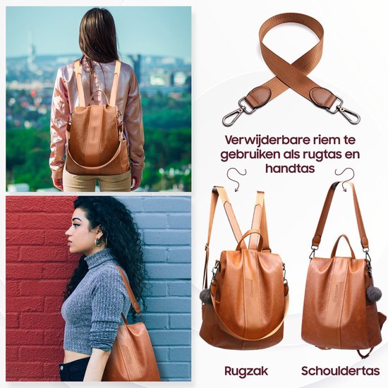 Glennoo Anti-Diebstahl-Rucksack - Damen - PU-Leder - Braun