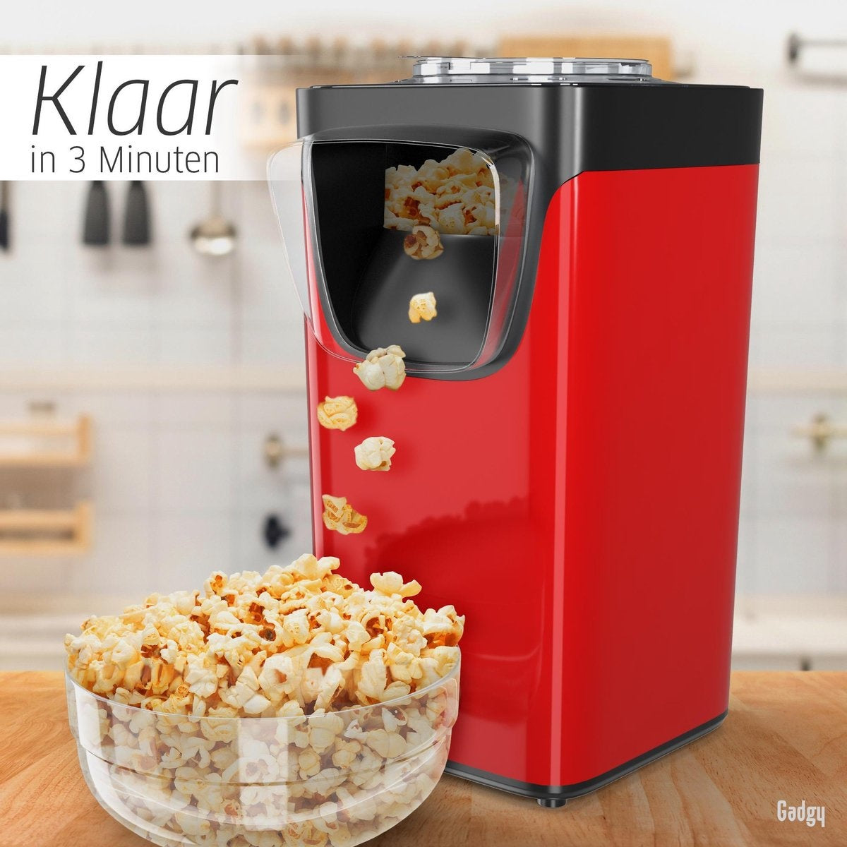 Gadgy Popcornmaschine - Heißluft-Popcorn-Maschine - 1100 Watt - mit Messlöffel - Kinderparty
