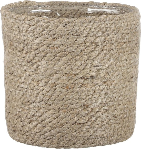 Mica Decorations Pflanzentopf - Rattan - braun - Pflanzkorb - H16 und D16 cm - natürlicher Korb aus gedrehter Jute/Schilf - innen Kunststoff