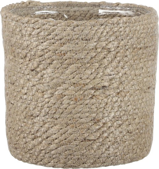 Mica Decorations Pflanzentopf - Rattan - braun - Pflanzkorb - H16 und D16 cm - natürlicher Korb aus gedrehter Jute/Schilf - innen Kunststoff